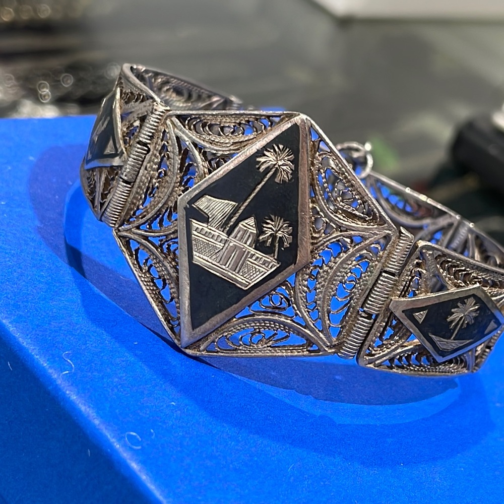 WWII SILVER FILIGREE SOUVENIR BRACELET 1943 IRAN